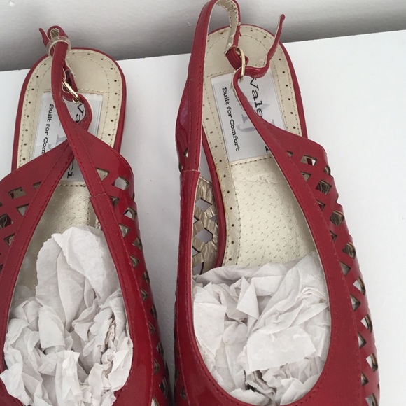 Red peep toe sling back flats shoes sandals 8.5 - Picture 2 of 6